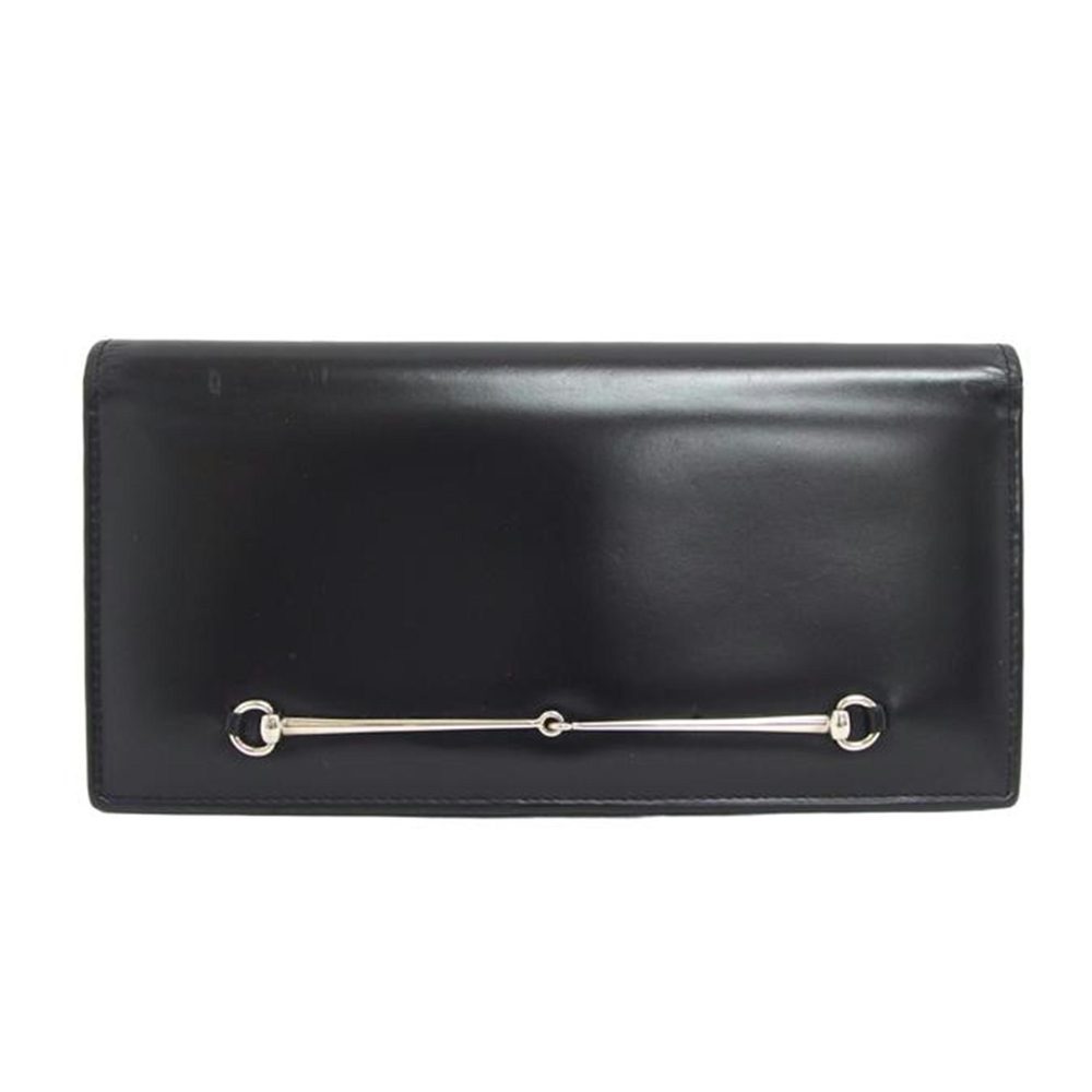 Gucci Enamel Leather Bi-Fold Long Wallet Black
